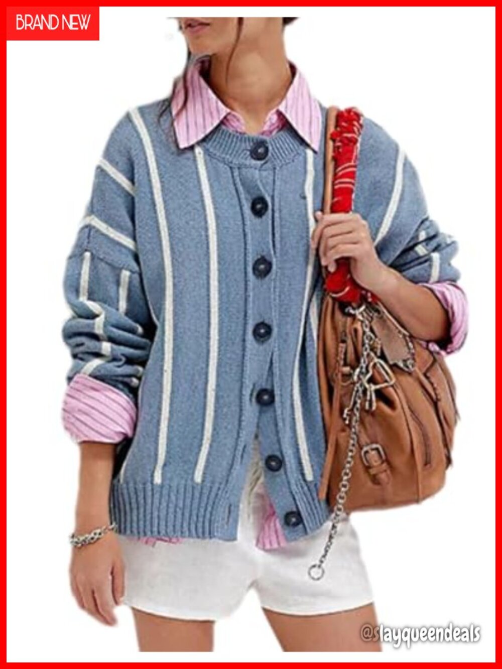 Striped Cardigan Sweater Open Front Button Down Knit Outerwear